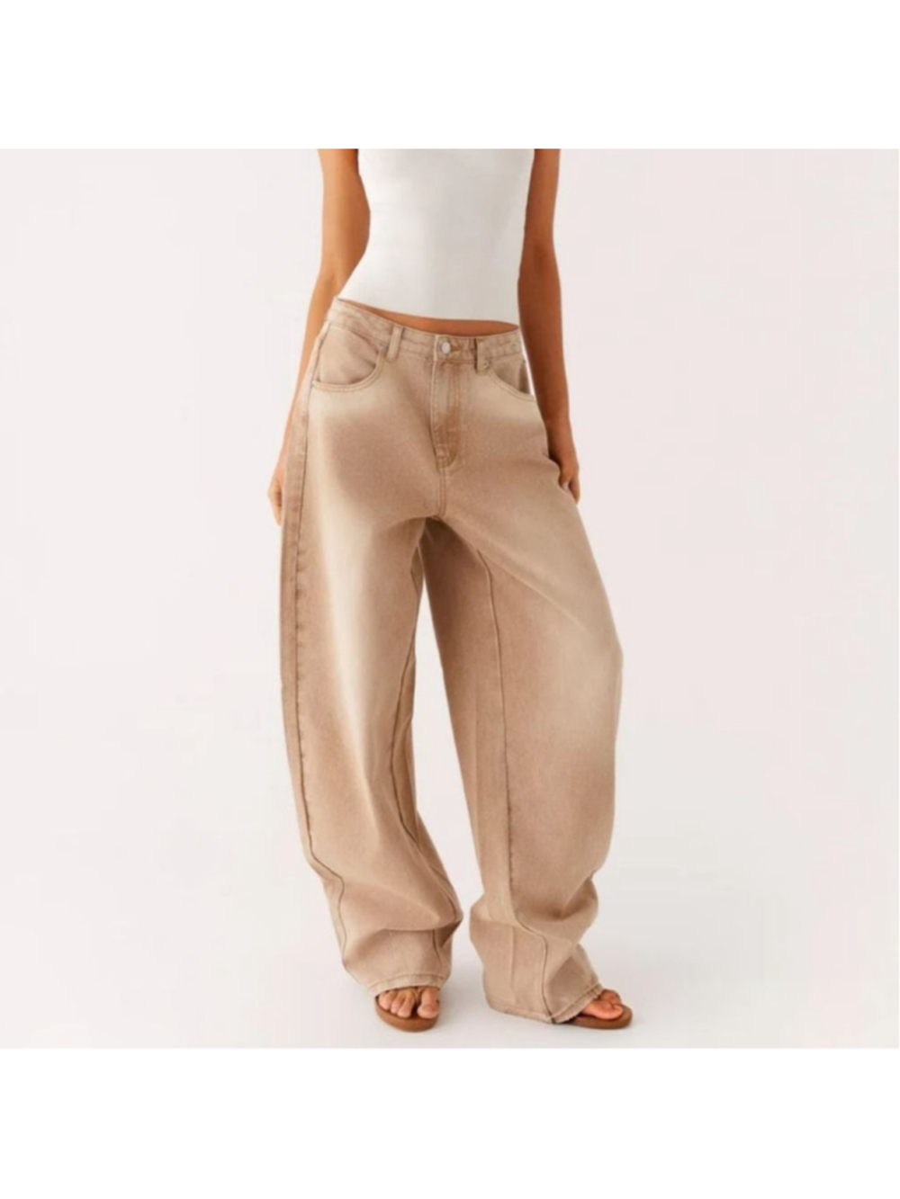 Women's PEPPERMAYO KHALIL Baggy Jeans Tan Wide Leg Barrel Pants Size 12 Large